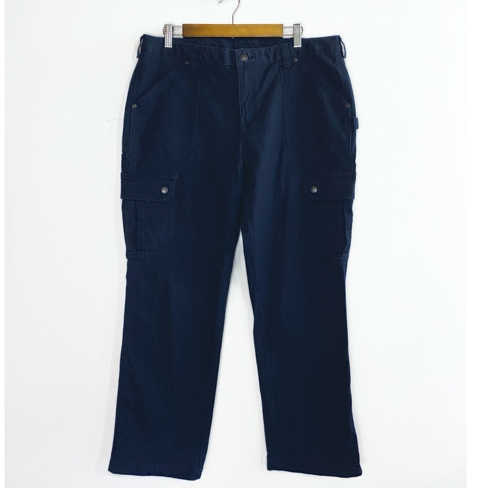 DULUTH TRADING CO. Navy Curvesetter Fire Hose Utility Cargo Pants Womens 14 x 31